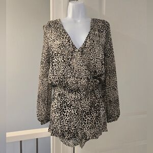 G by Guess Long Sleeve Leopard Print Romper With Sheer Sleeves. Size XS.